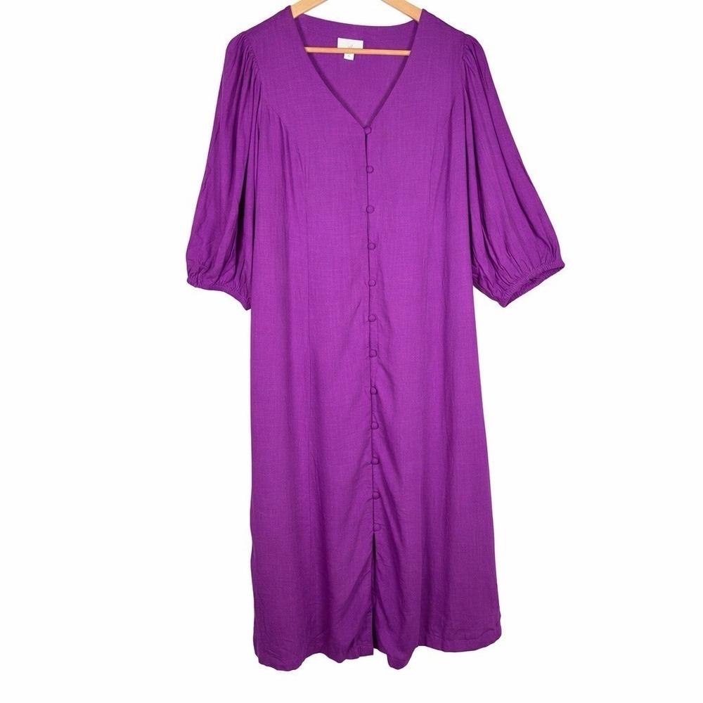 J Jill Linen Dress Womens Medium Petite Cottage Coastal Purple Resort Breathable
